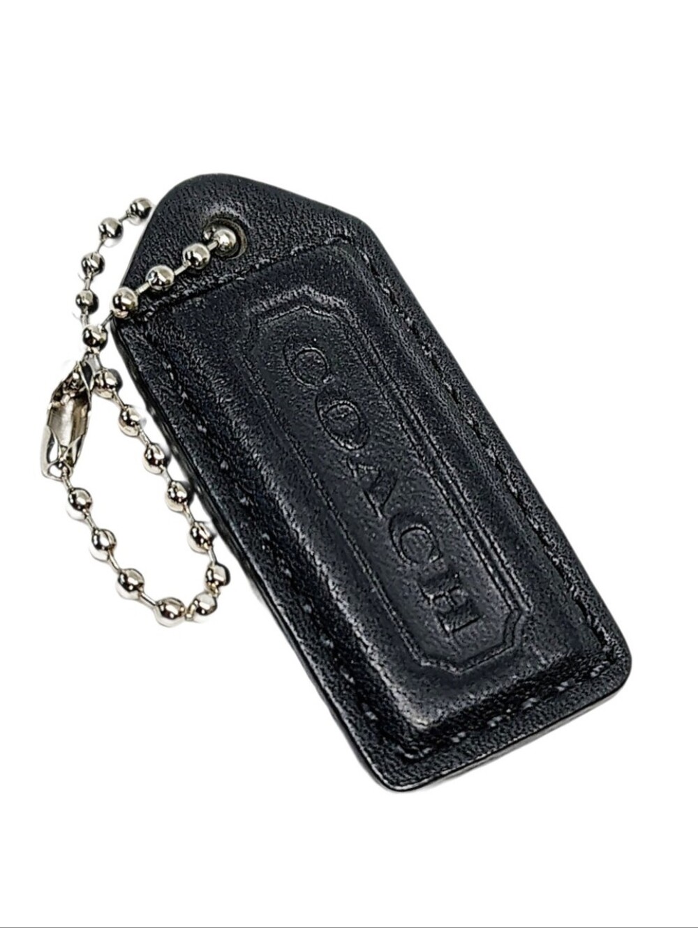🖤 2" Coach Black Polished Matte Leather Hangtag Bag Charm Fob Keychain Tag Y2K